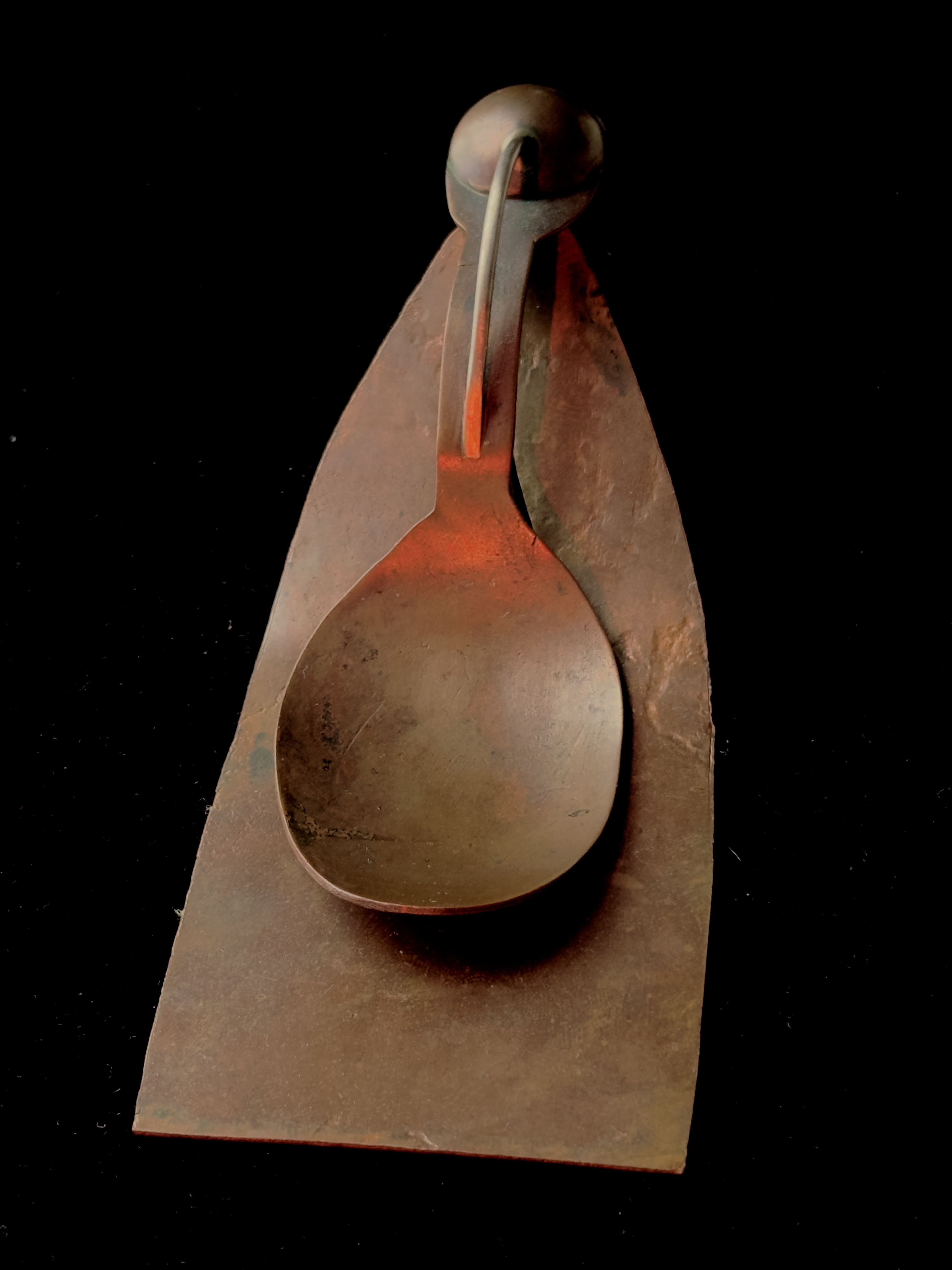 The Uninviting — copper and silver spoon sculpture by Ryan Hafer, front view